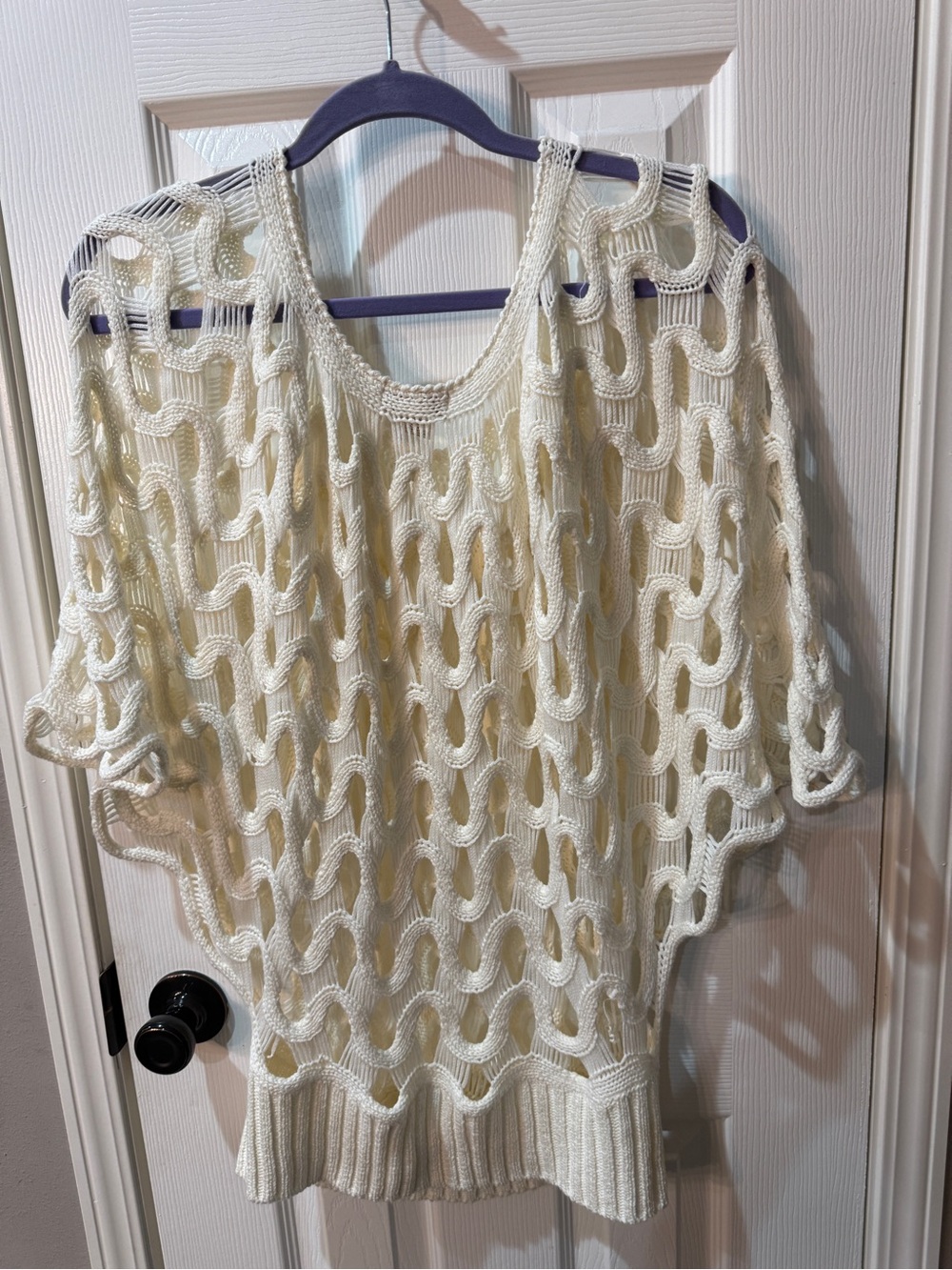 Monroe & Main Ivory Boho Wavy Open Knit Dolman Sweater Top - Size xl